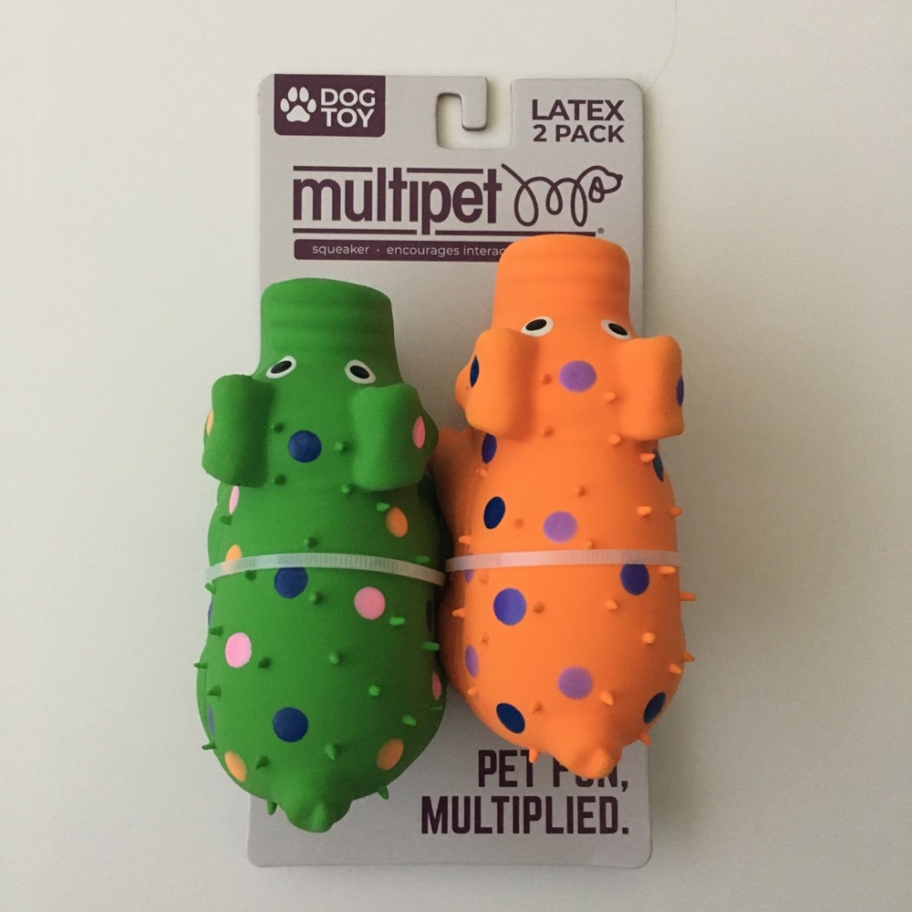 NEW (S) Dog Toy Mini Globlets 2 Latex Squeakers Orange and Green | Multipet